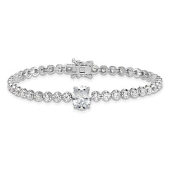 Sterling Silver Rhodium-plated Polished Fancy Oval and Round CZ 7.25 Inch Bracelet