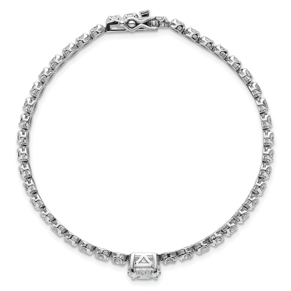 Sterling Silver Rhodium-plated Polished Fancy Oval and Round CZ 7.25 Inch Bracelet
