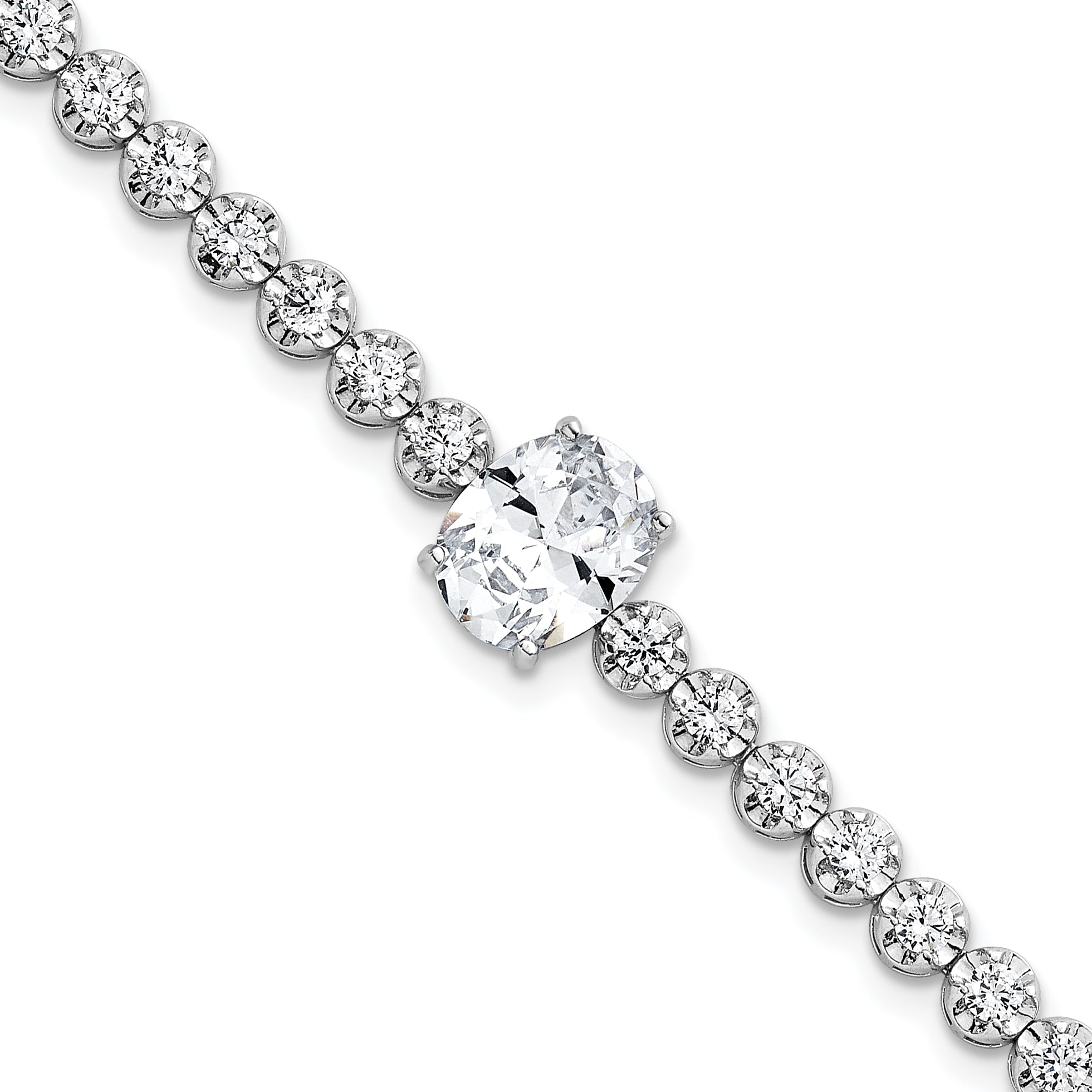 Sterling Silver Rhodium-plated Polished Fancy Oval and Round CZ 7.25 Inch Bracelet