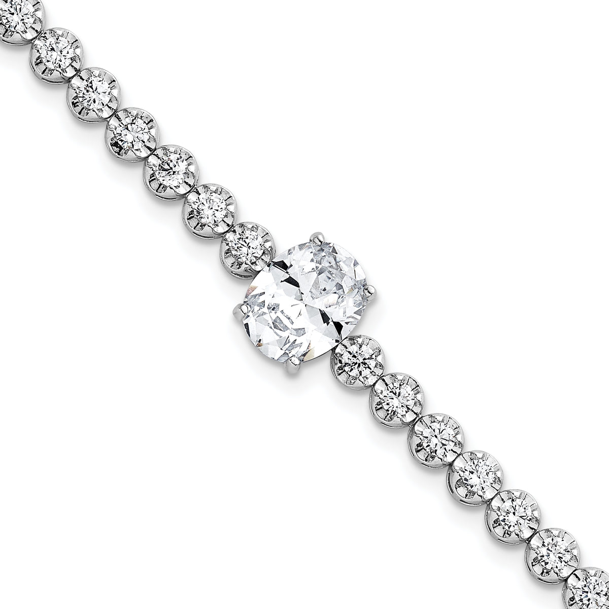 Sterling Silver Rhodium-plated Polished Fancy Oval and Round CZ 7.25 Inch Bracelet
