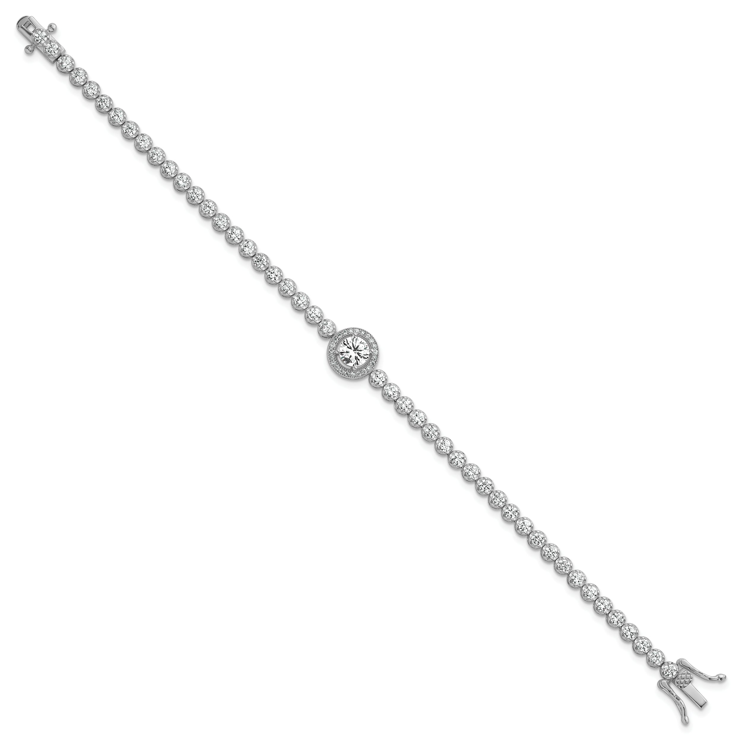 Sterling Silver Rhodium-plated Polished Round CZ Halo 7.25 Inch Bracelet