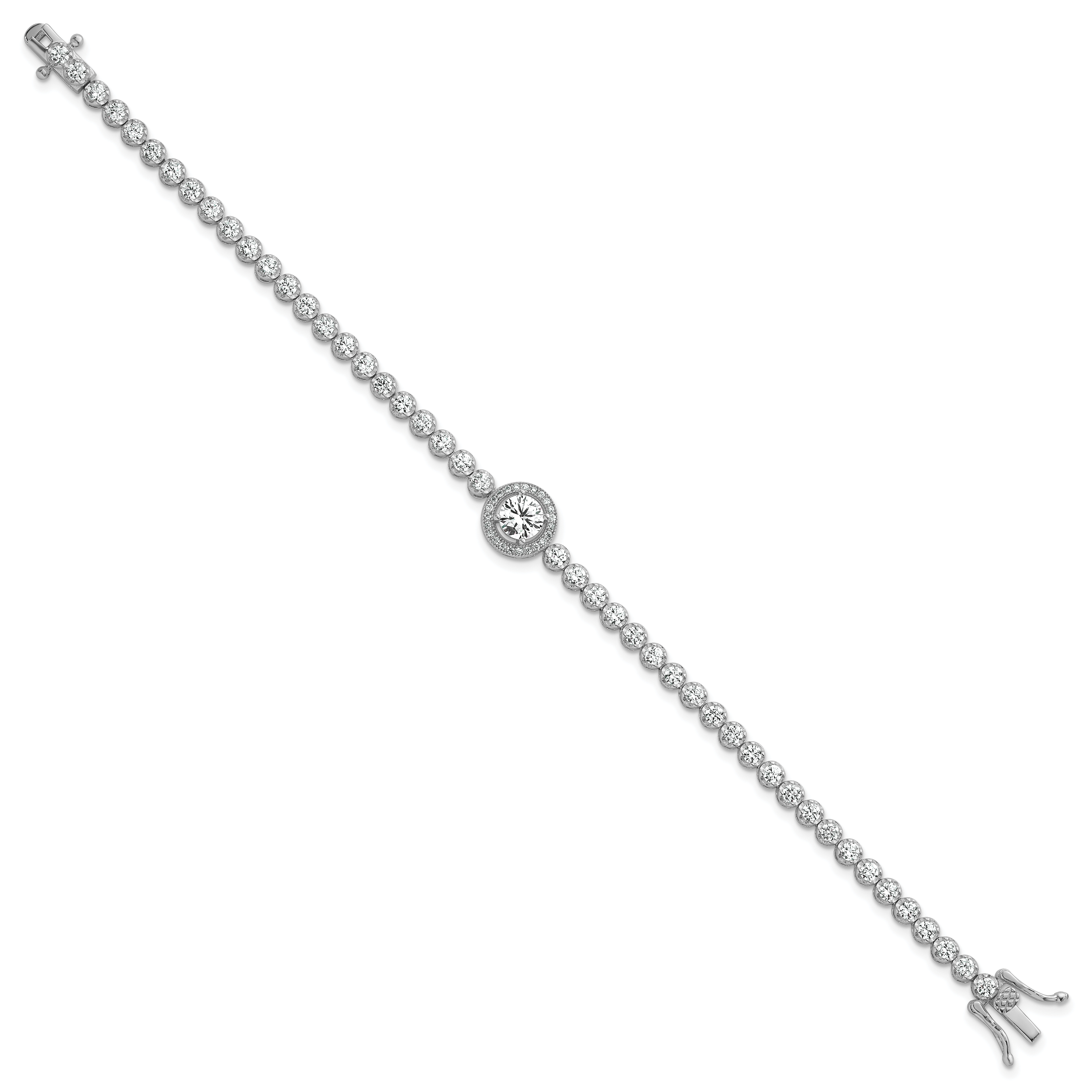 Sterling Silver Rhodium-plated Polished Round CZ Halo 7.25 Inch Bracelet Secondary image