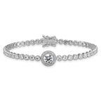 Sterling Silver Rhodium-plated Polished Round CZ Halo 7.25 Inch Bracelet