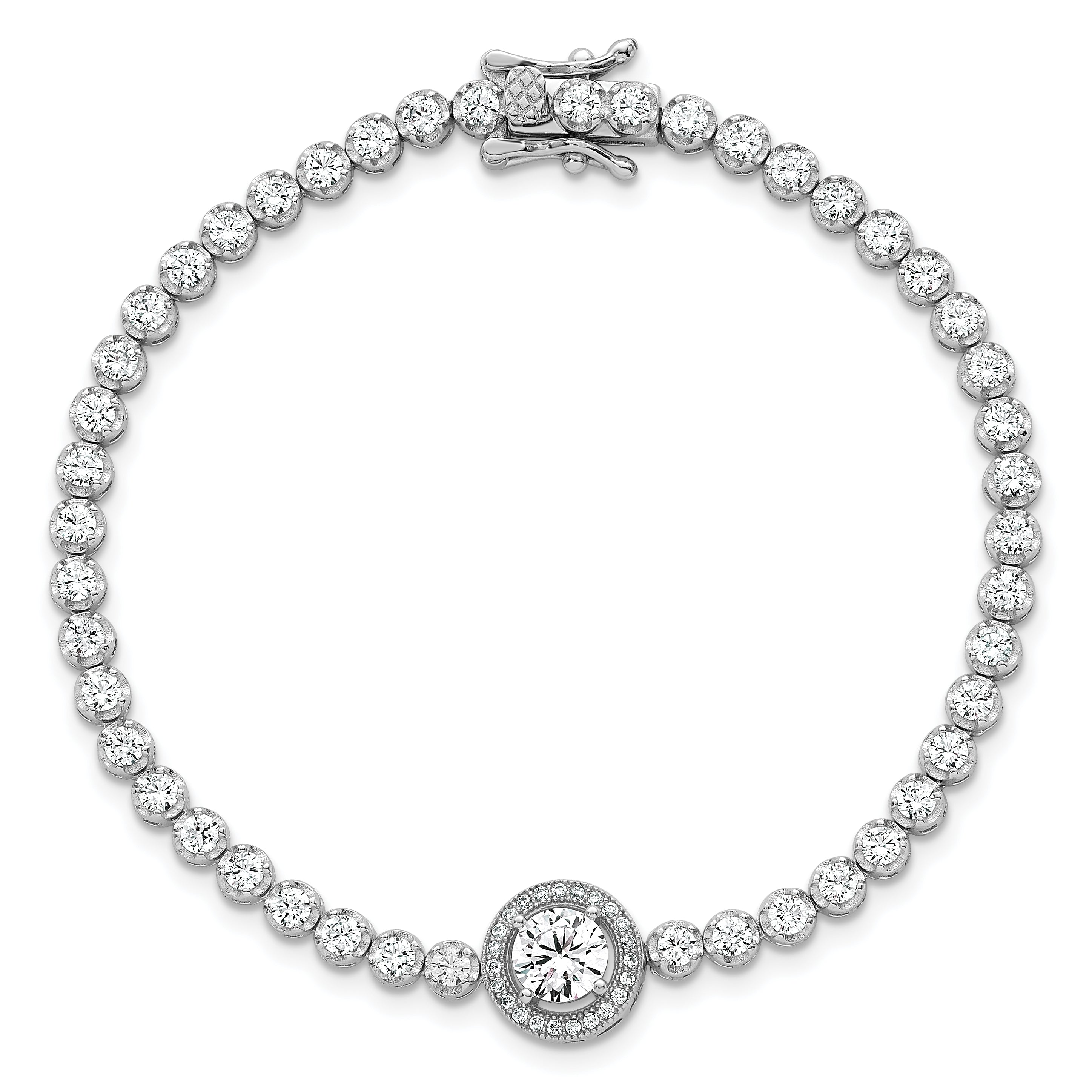 Sterling Silver Rhodium-plated Polished Round CZ Halo 7.25 Inch Bracelet