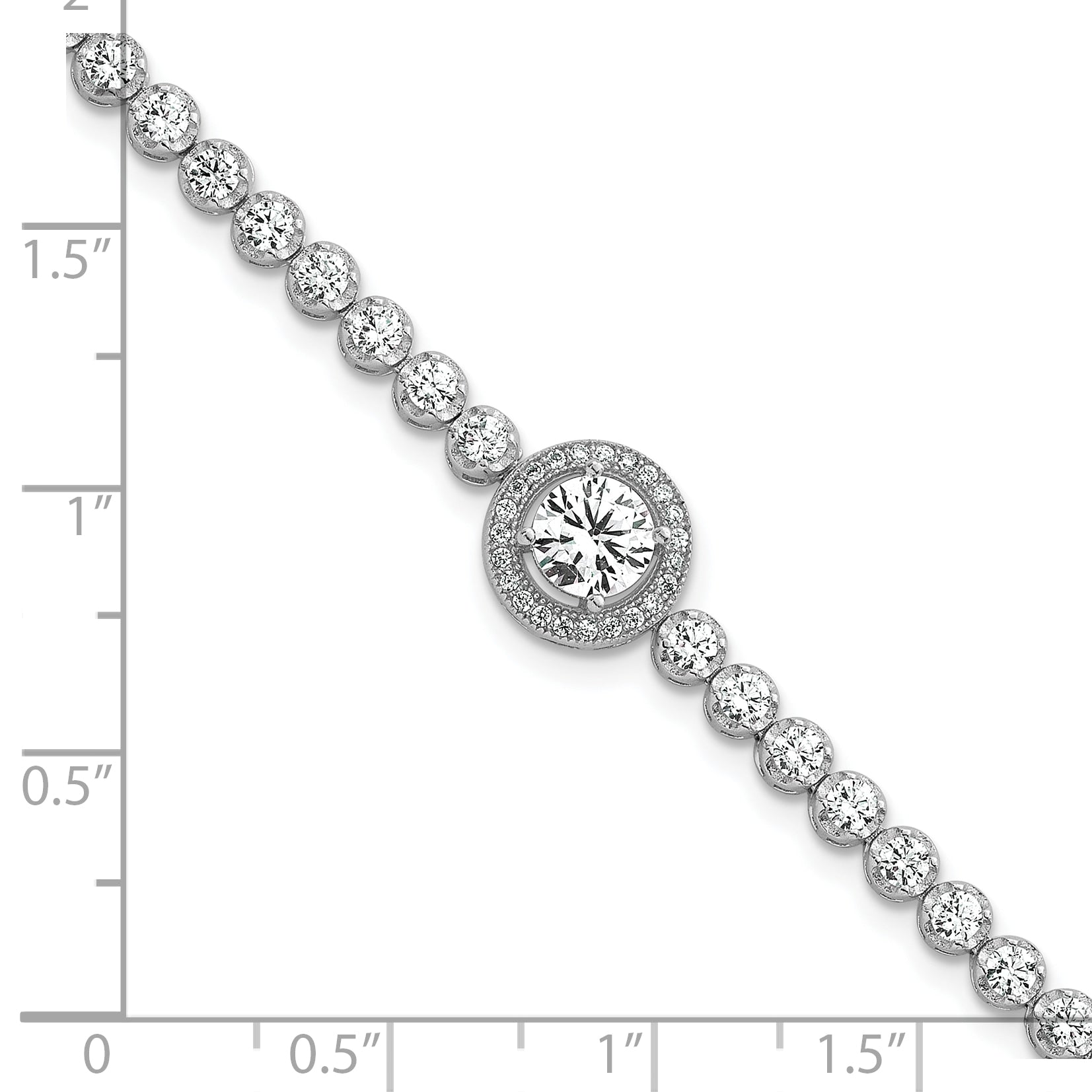Sterling Silver Rhodium-plated Polished Round CZ Halo 7.25 Inch Bracelet