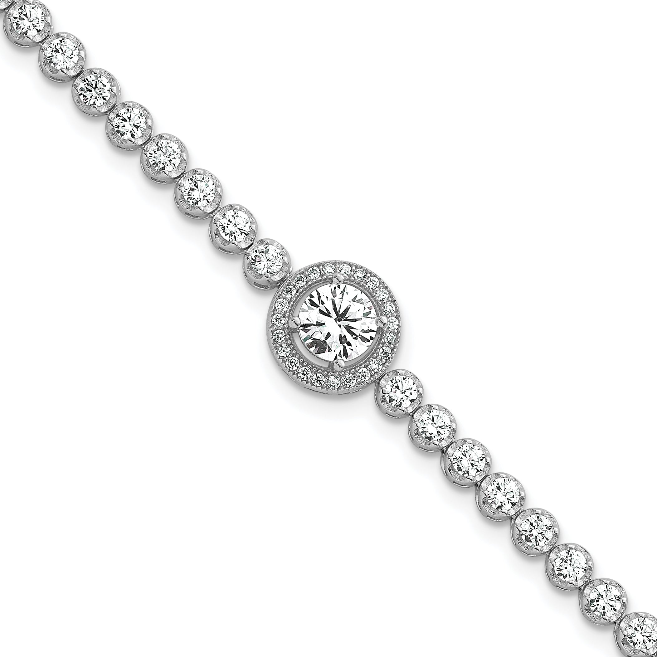 Sterling Silver Rhodium-plated Polished Round CZ Halo 7.25 Inch Bracelet