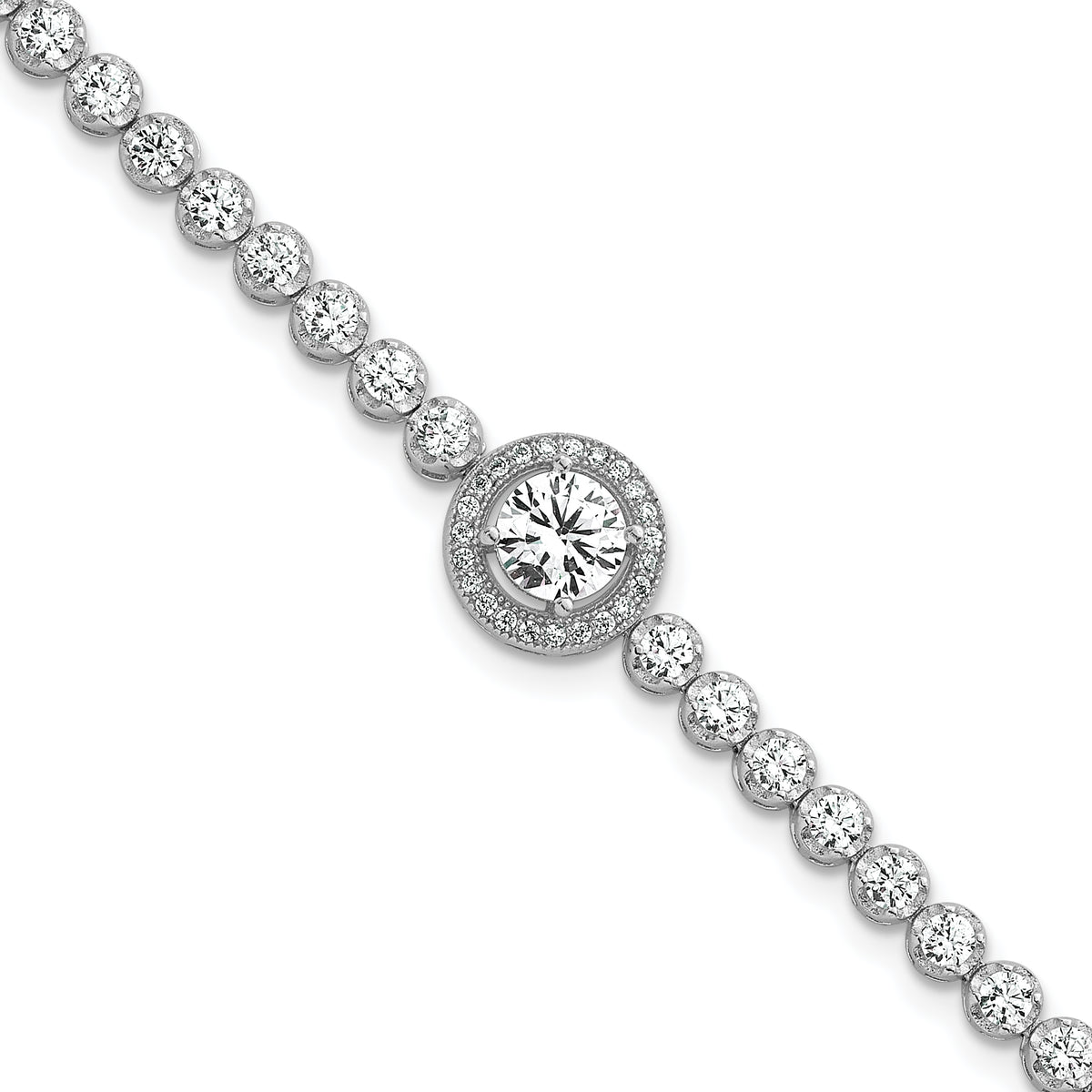 Sterling Silver Rhodium-plated Polished Round CZ Halo 7.25 Inch Bracelet