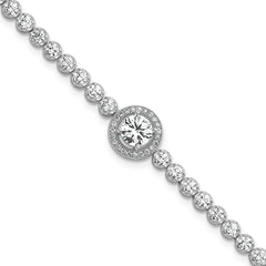Sterling Silver Rhodium-plated Polished Round CZ Halo 7.25 Inch Bracelet