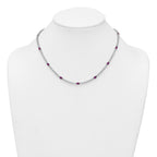Sterling Silver Rhodium-plated Polished and Beaded Fancy Oval Red and Round White CZ 17 Inch Necklace