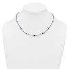 Sterling Silver Rhodium-plated Polished and Beaded Fancy Oval Blue and Round White CZ 17 Inch Necklace