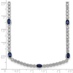 Sterling Silver Rhodium-plated Polished and Beaded Fancy Oval Blue and Round White CZ 17 Inch Necklace