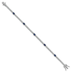 Sterling Silver Rhodium-plated Polished and Beaded Fancy Oval Blue and Round White CZ 7 Inch Bracelet