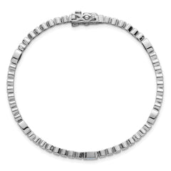 Sterling Silver Rhodium-plated Polished and Beaded Fancy Oval Blue and Round White CZ 7 Inch Bracelet