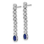 Sterling Silver Rhodium-plated Polished and Beaded Oval Blue and Round White CZ Dangle Post Earrings