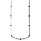 Sterling Silver Rhodium-plated Polished and Beaded Fancy Oval Green and Round White CZ 17 Inch Necklace