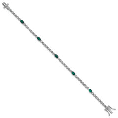 Sterling Silver Rhodium-plated Polished and Beaded Fancy Oval Green and Round White CZ 7 Inch Bracelet