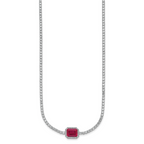 Sterling Silver Rhodium-plated Polished Fancy Emerald-cut Red and White CZ Halo 16 Inch with 2 Inch Extension Necklace