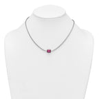 Sterling Silver Rhodium-plated Polished Fancy Emerald-cut Red and White CZ Halo 16 Inch with 2 Inch Extension Necklace