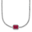 Sterling Silver Rhodium-plated Polished Fancy Emerald-cut Red and White CZ Halo 16 Inch with 2 Inch Extension Necklace