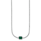 Sterling Silver Rhodium-plated Polished Fancy Emerald-cut Green and White CZ Halo 16 Inch with 2 Inch Extension Necklace