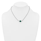 Sterling Silver Rhodium-plated Polished Fancy Emerald-cut Green and White CZ Halo 16 Inch with 2 Inch Extension Necklace