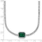 Sterling Silver Rhodium-plated Polished Fancy Emerald-cut Green and White CZ Halo 16 Inch with 2 Inch Extension Necklace