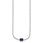 Sterling Silver Rhodium-plated Polished Fancy Emerald-cut Blue and White CZ Halo 16 Inch with 2 Inch Extension Necklace