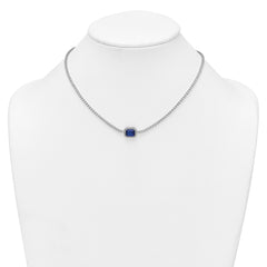 Sterling Silver Rhodium-plated Polished Fancy Emerald-cut Blue and White CZ Halo 16 Inch with 2 Inch Extension Necklace