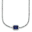 Sterling Silver Rhodium-plated Polished Fancy Emerald-cut Blue and White CZ Halo 16 Inch with 2 Inch Extension Necklace