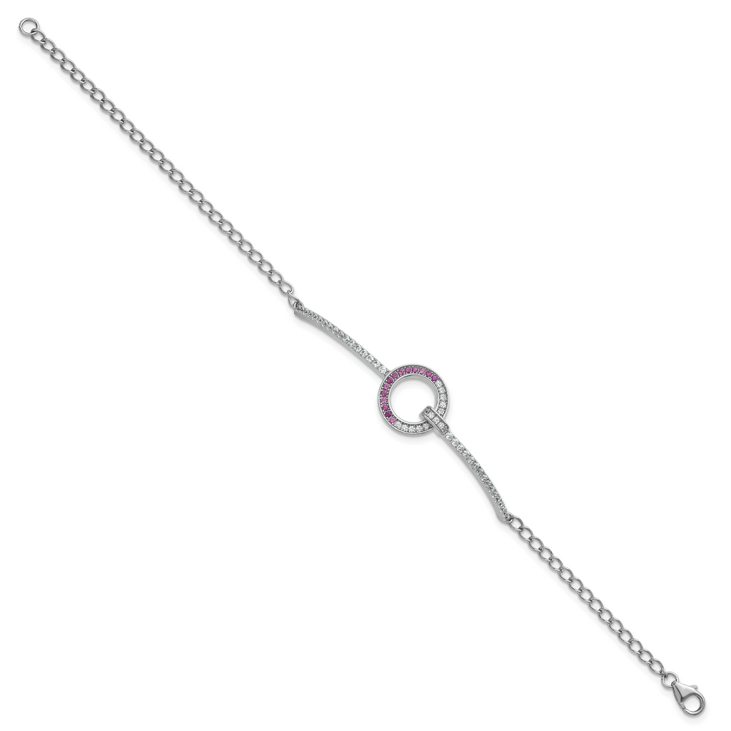 Sterling Silver Rhodium-plated White and Red CZ Open Circle 7.25 inch Bracelet
