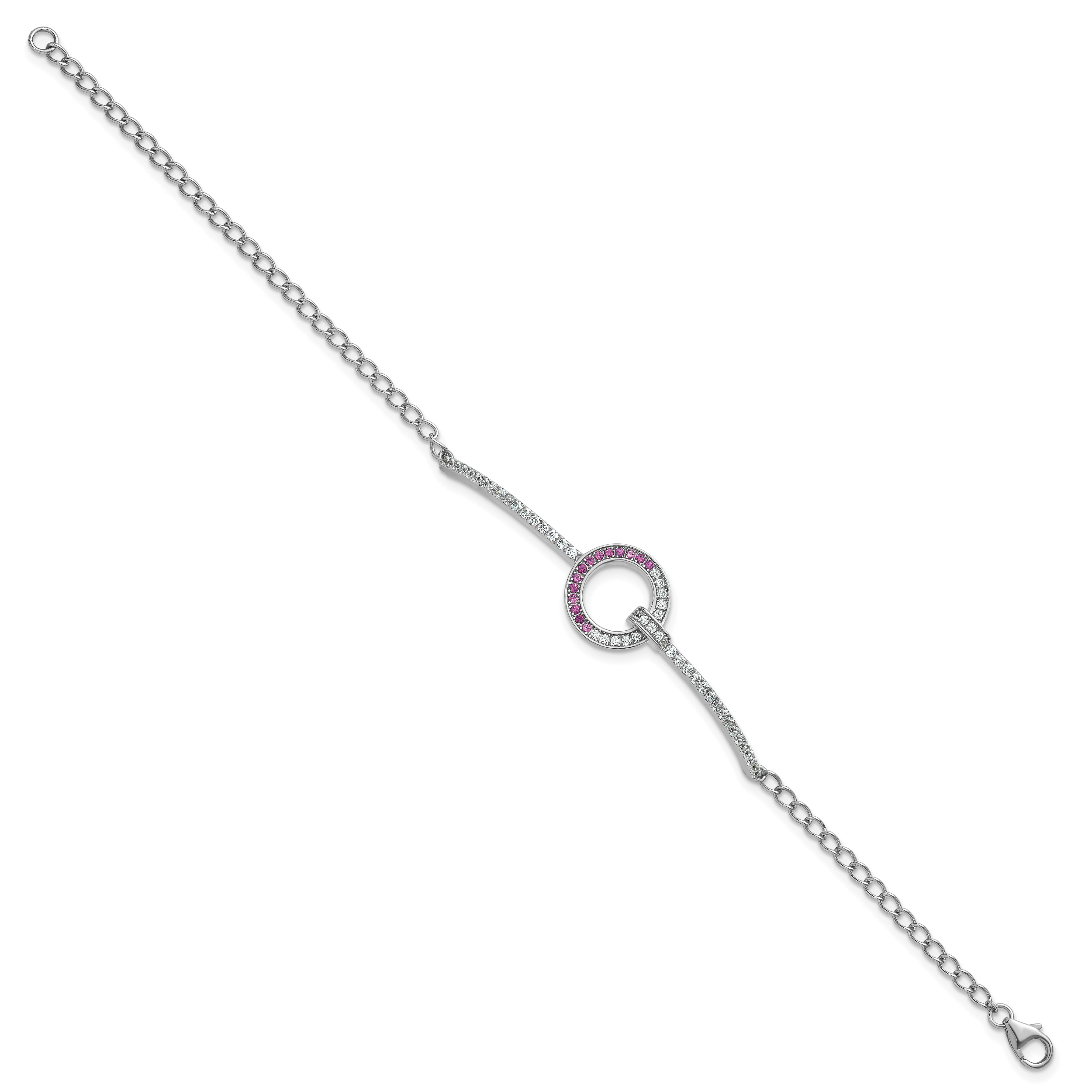 Sterling Silver Rhodium-plated White and Red CZ Open Circle 7.25 inch Bracelet