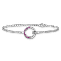 Sterling Silver Rhodium-plated White and Red CZ Open Circle 7.25 inch Bracelet