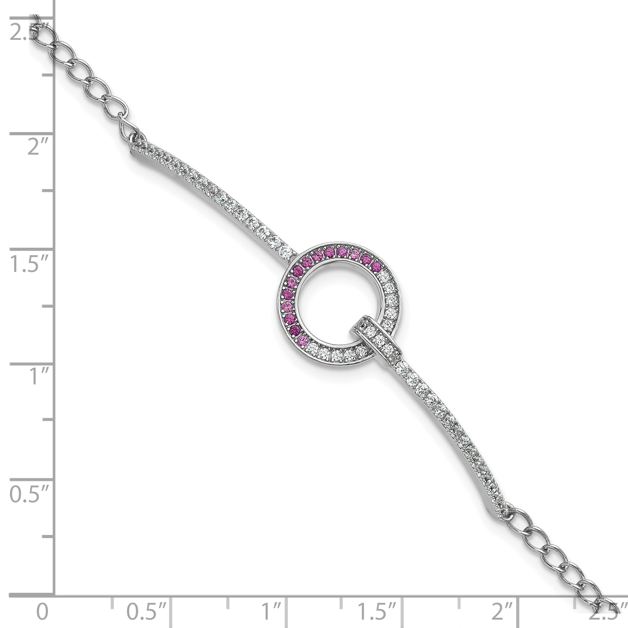 Sterling Silver Rhodium-plated White and Red CZ Open Circle 7.25 inch Bracelet
