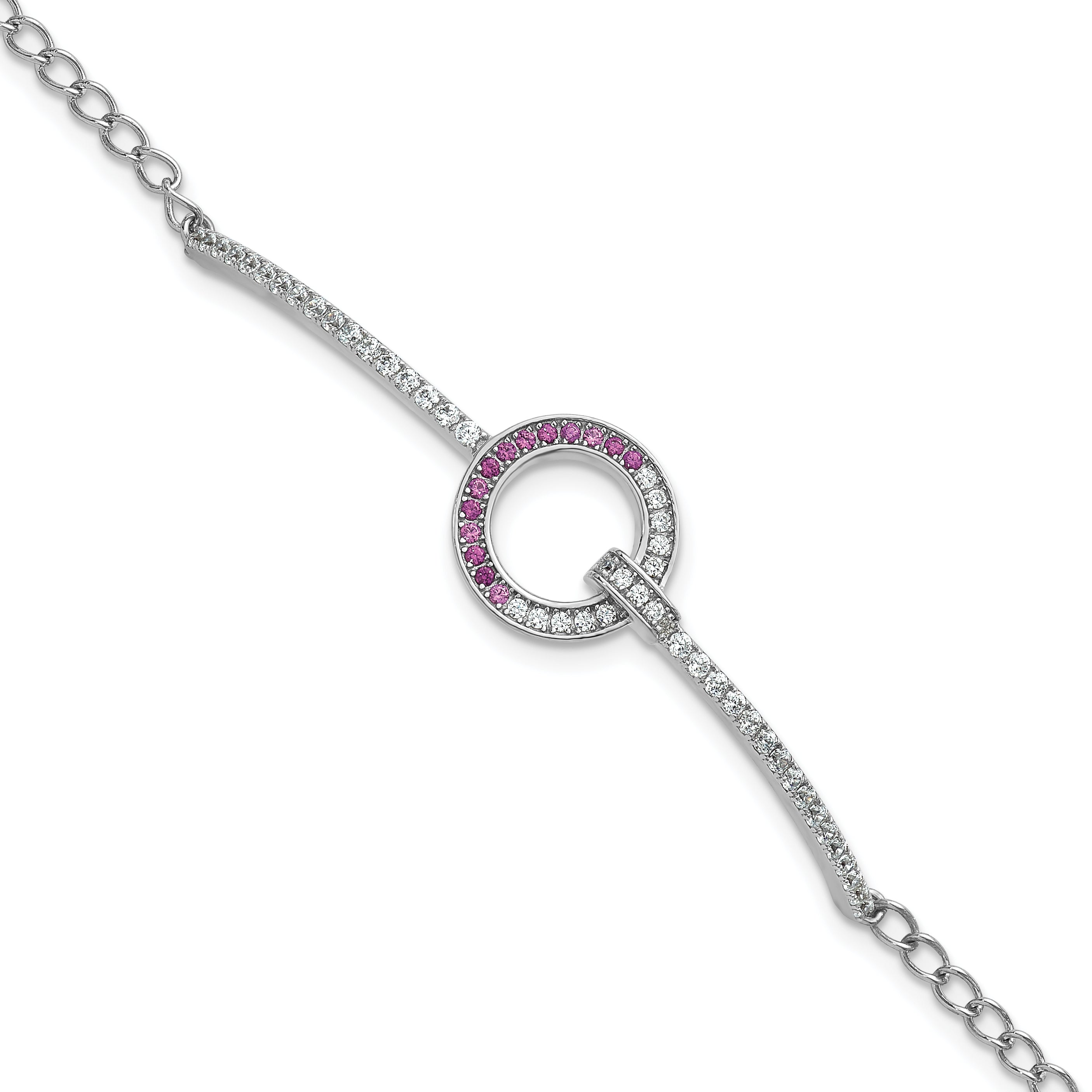 Sterling Silver Rhodium-plated White and Red CZ Open Circle 7.25 inch Bracelet Main image