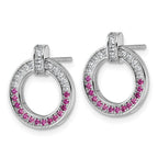 Sterling Silver Rhodium-plated White and Red CZ Open Circle Post Earrings
