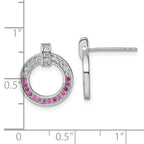 Sterling Silver Rhodium-plated White and Red CZ Open Circle Post Earrings