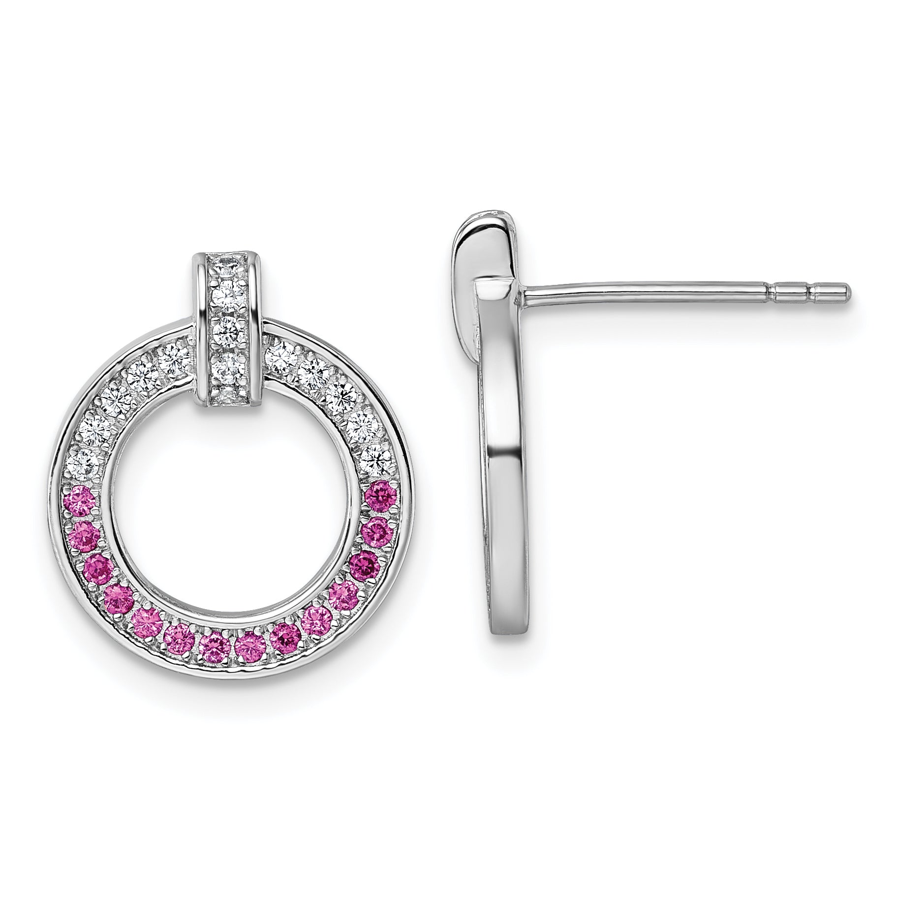 Sterling Silver Rhodium-plated White and Red CZ Open Circle Post Earrings Main image