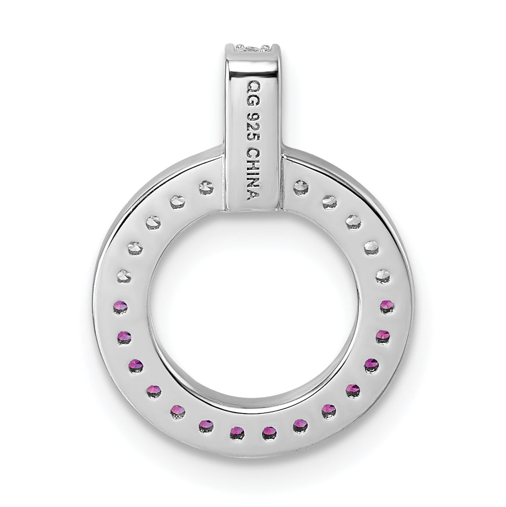 Sterling Silver Rhodium-plated White and Red CZ Open Circle Pendant