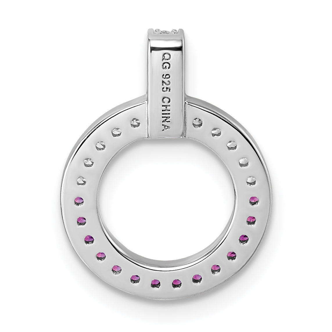 Sterling Silver Rhodium-plated White and Red CZ Open Circle Pendant