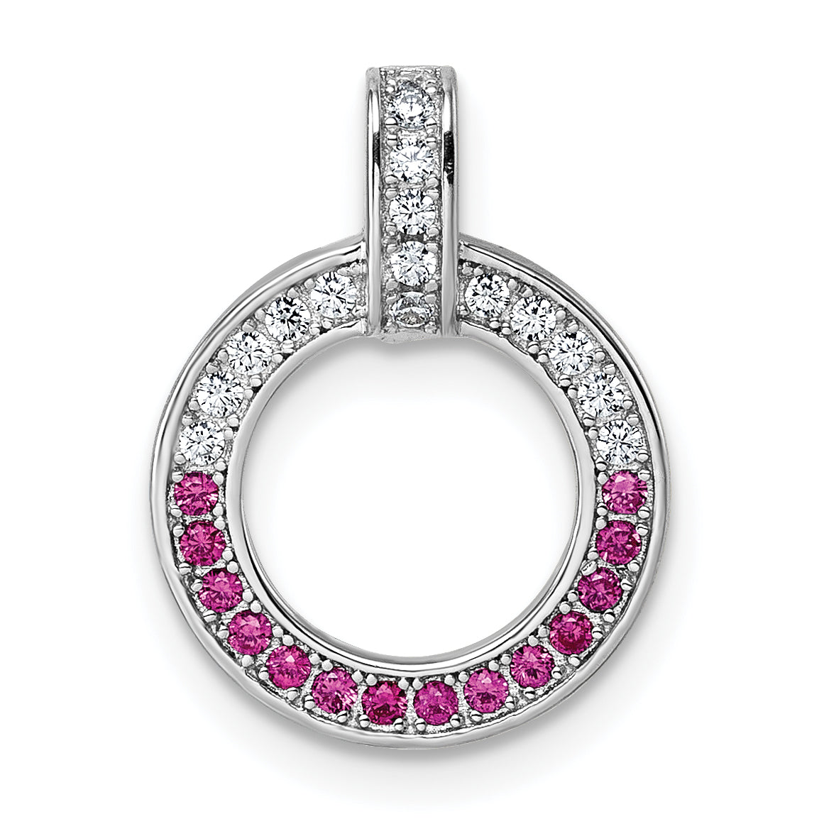 Sterling Silver Rhodium-plated White and Red CZ Open Circle Pendant Main image