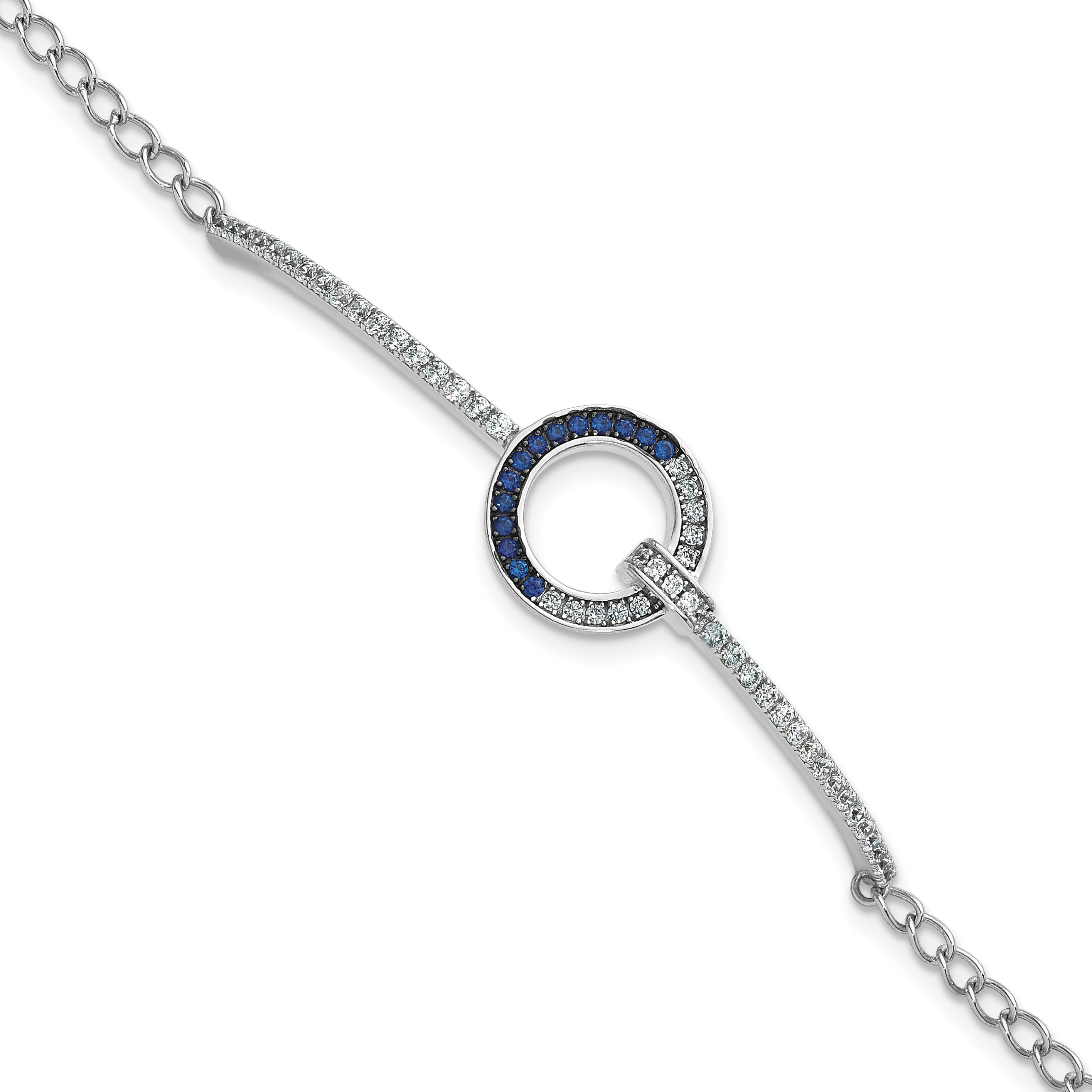 Sterling Silver White and Black Rhodium-plated White and Blue CZ Open Circle 7.25 inch Bracelet Main image