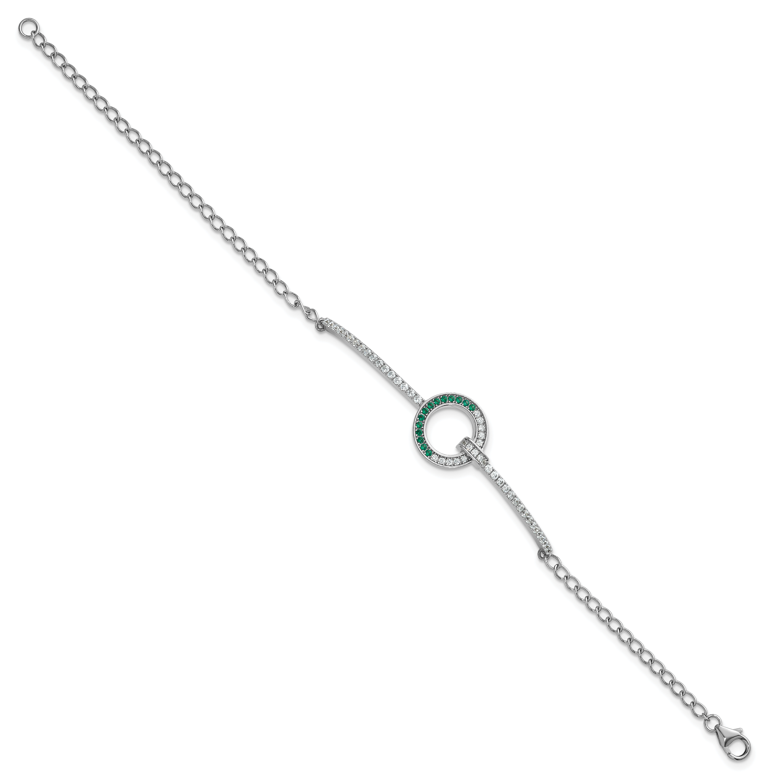 Sterling Silver Rhodium-plated White and Green CZ Open Circle 7.25 inch Bracelet Secondary image