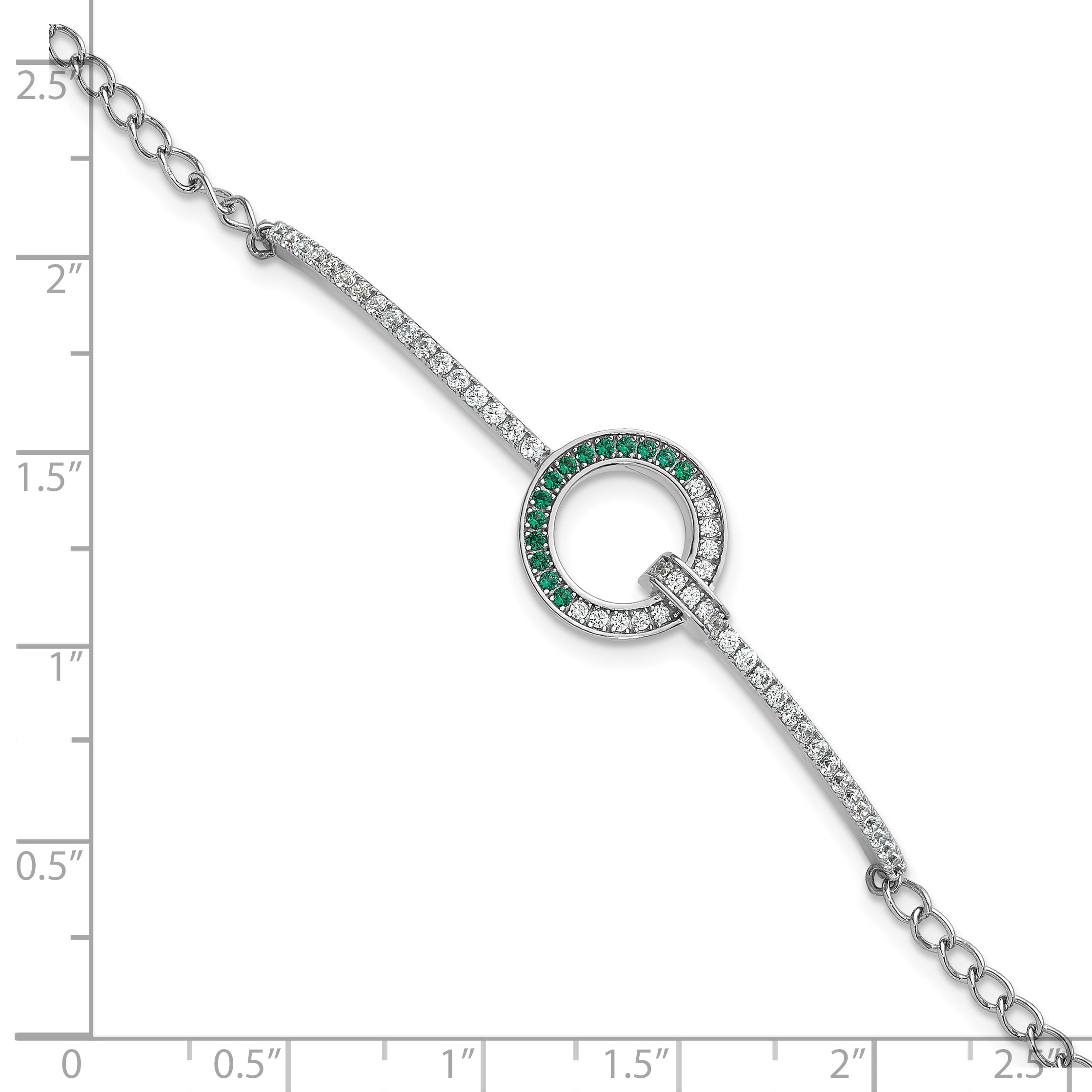 Sterling Silver Rhodium-plated White and Green CZ Open Circle 7.25 inch Bracelet