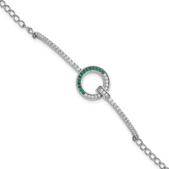 Sterling Silver Rhodium-plated White and Green CZ Open Circle 7.25 inch Bracelet