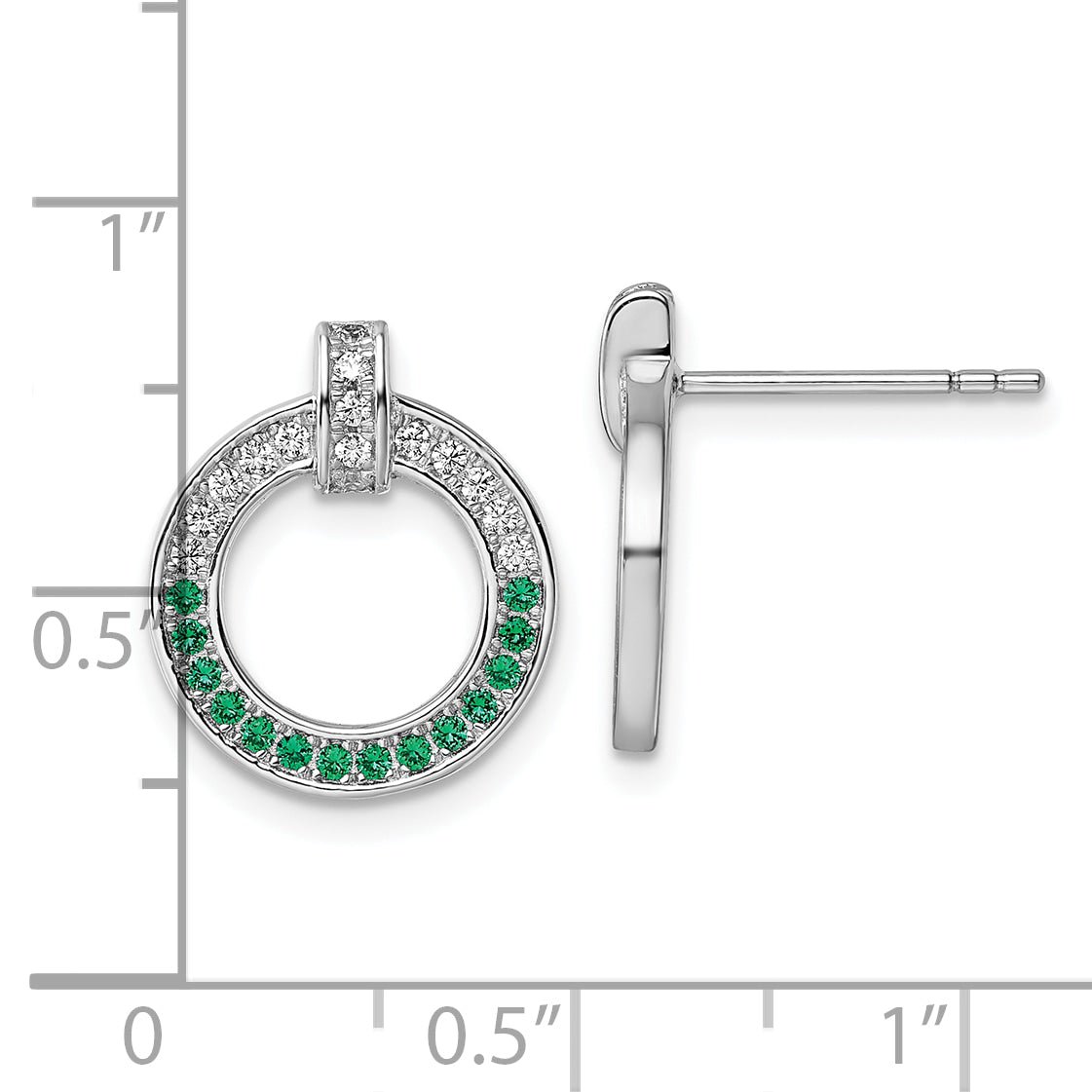 Sterling Silver Rhodium-plated White and Green CZ Open Circle Post Earrings