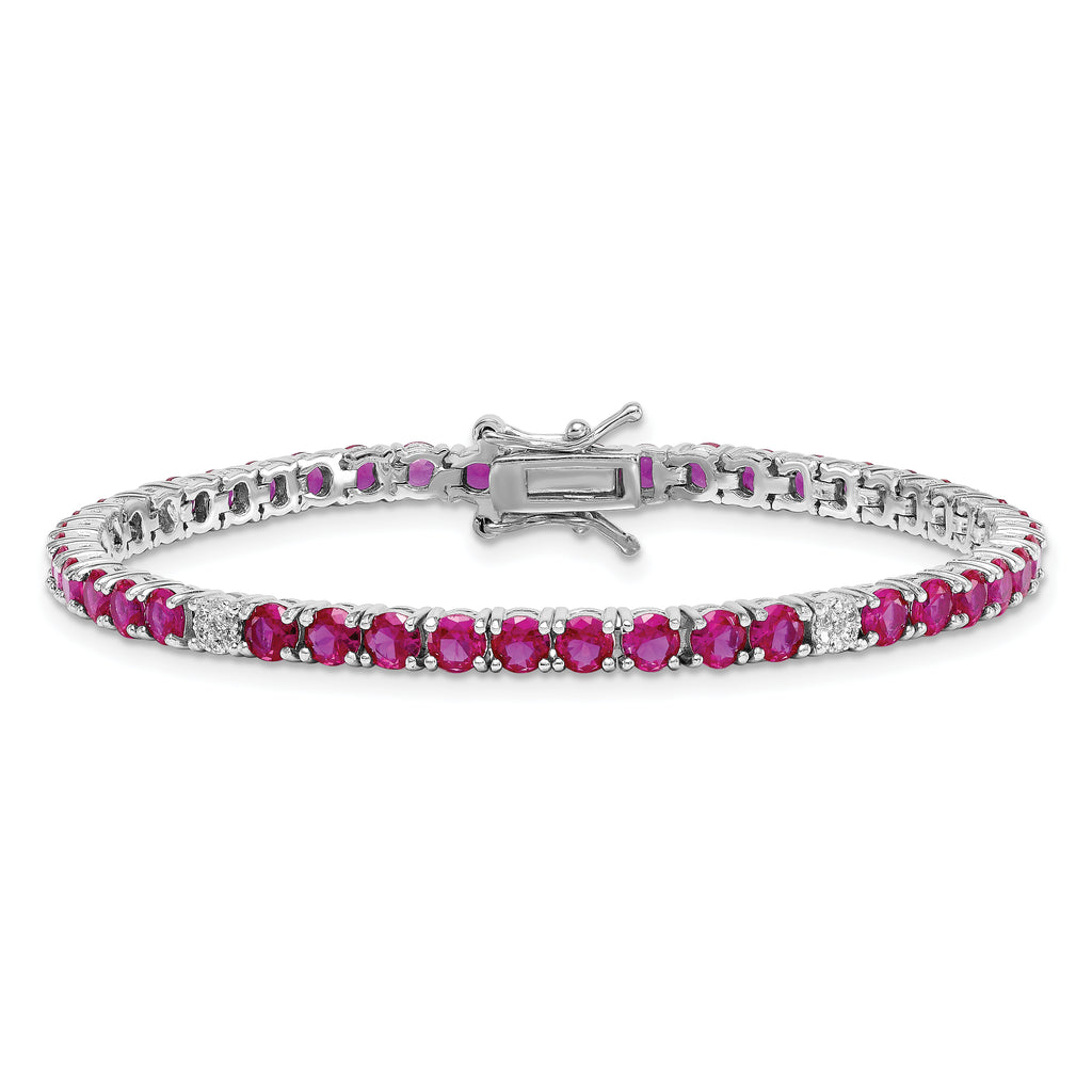 Sterling Silver Rhodium-plated Polished Round Red and White CZ 7 Inch Bracelet