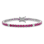 Sterling Silver Rhodium-plated Polished Round Red and White CZ 7 Inch Bracelet