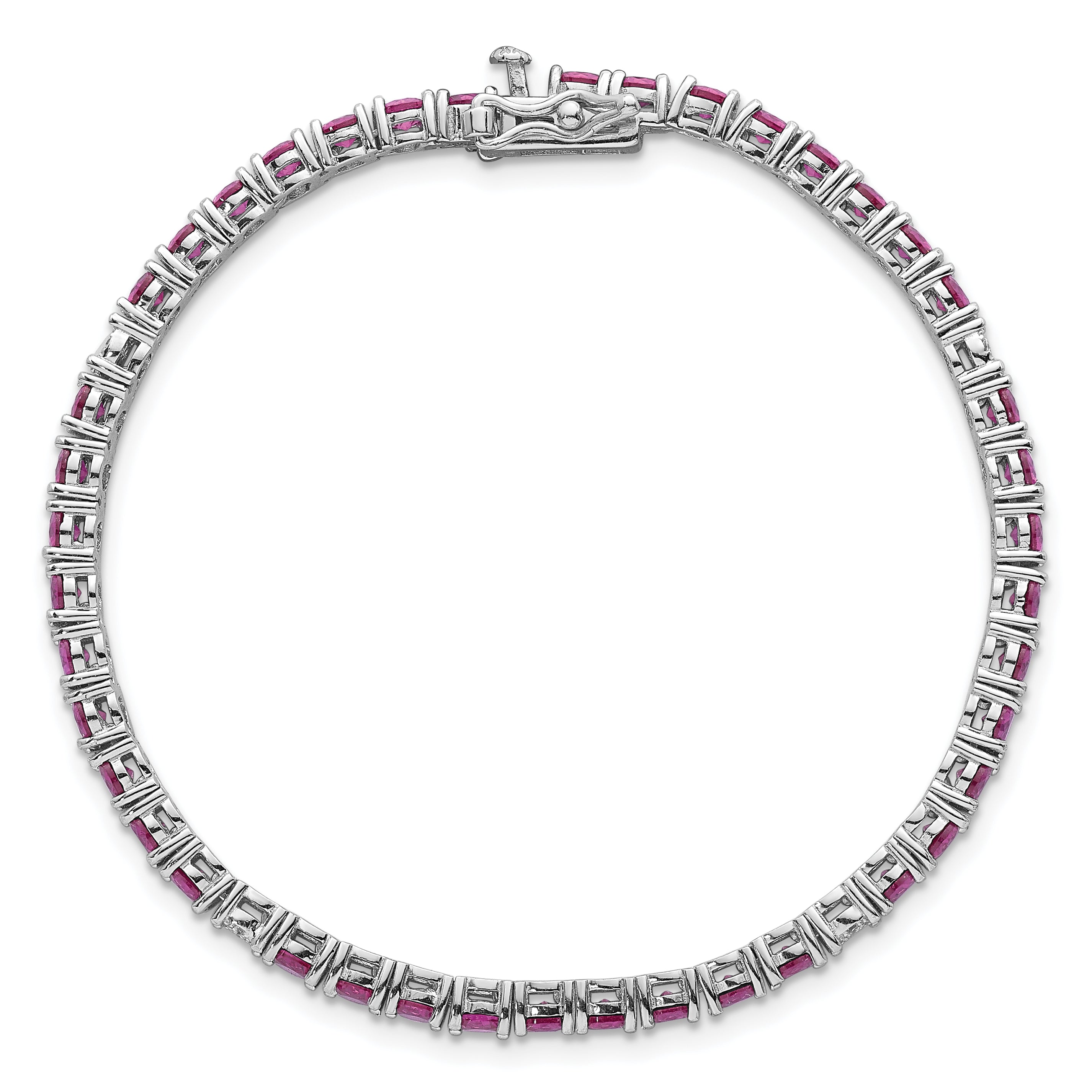 Sterling Silver Rhodium-plated Polished Round Red and White CZ 7 Inch Bracelet