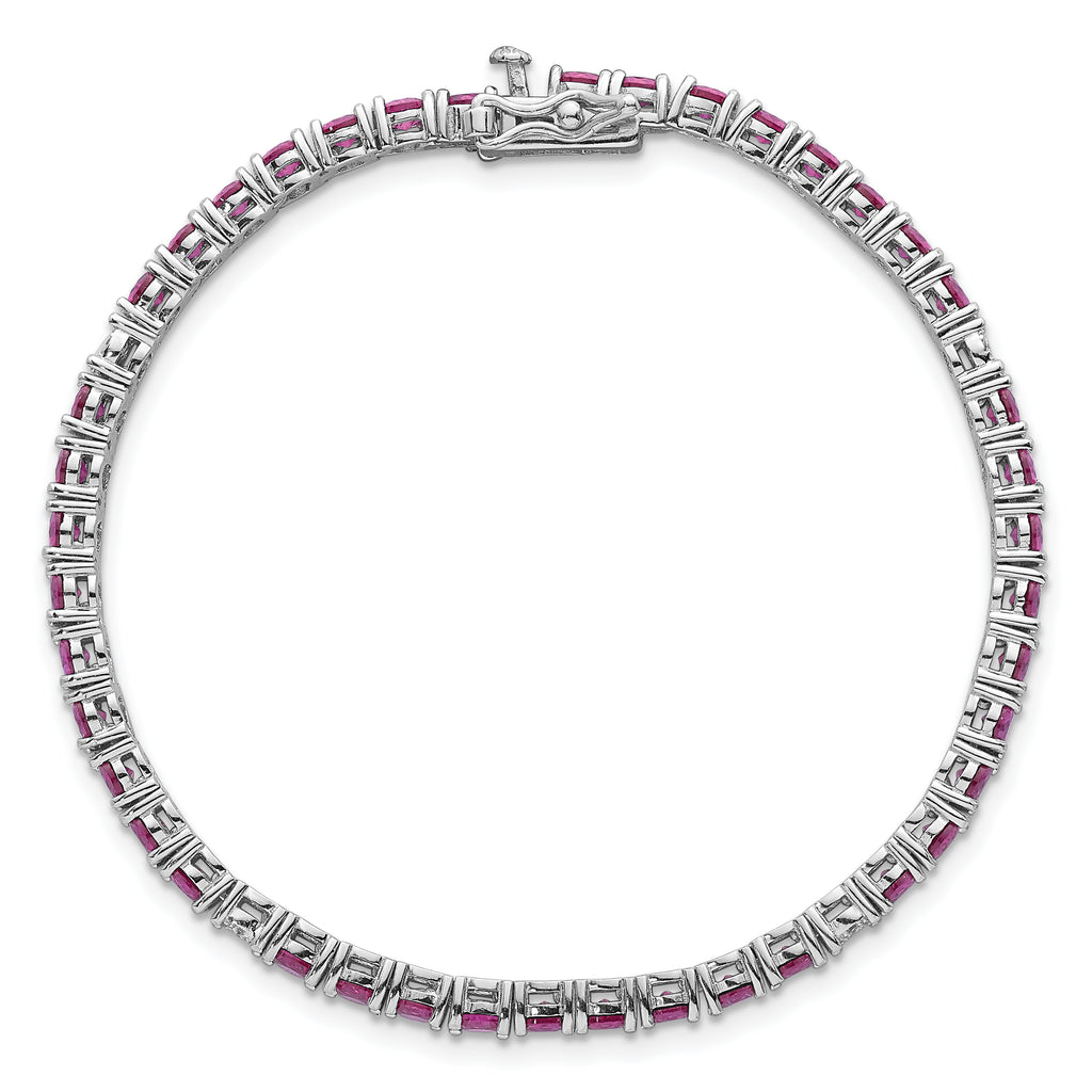 Sterling Silver Rhodium-plated Polished Round Red and White CZ 7 Inch Bracelet