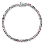 Sterling Silver Rhodium-plated Polished Round Red and White CZ 7 Inch Bracelet